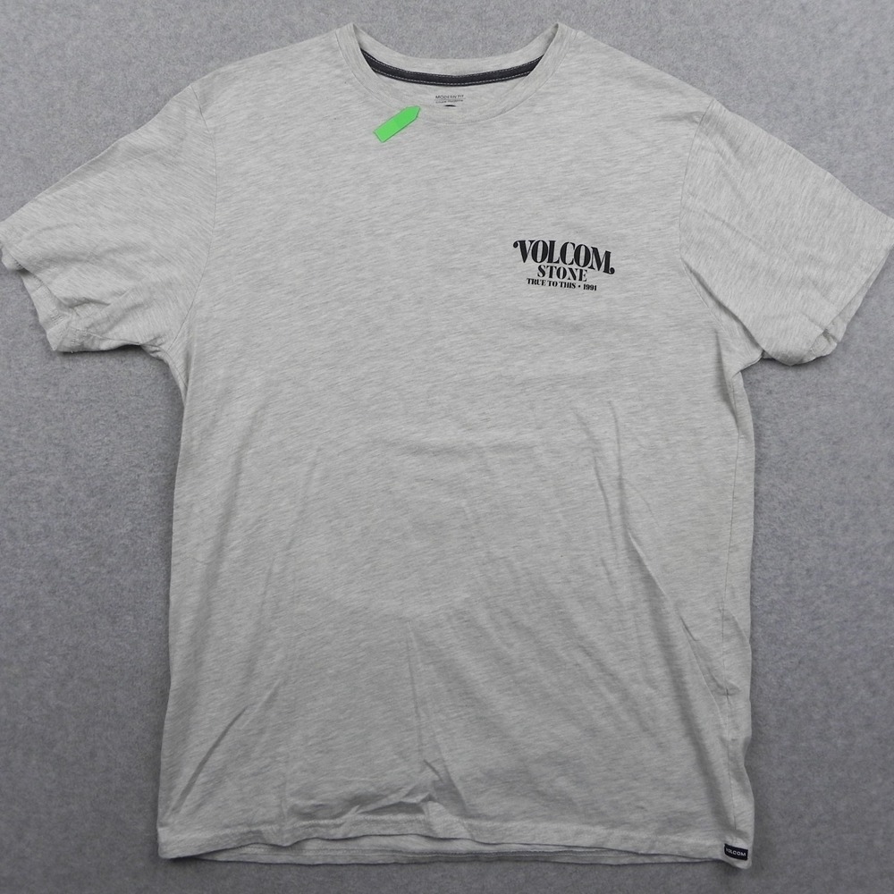 Volcom T-Shirt Mens Medium Modern Fit Crew Neck Graphic Tee Gray Short Sleeve